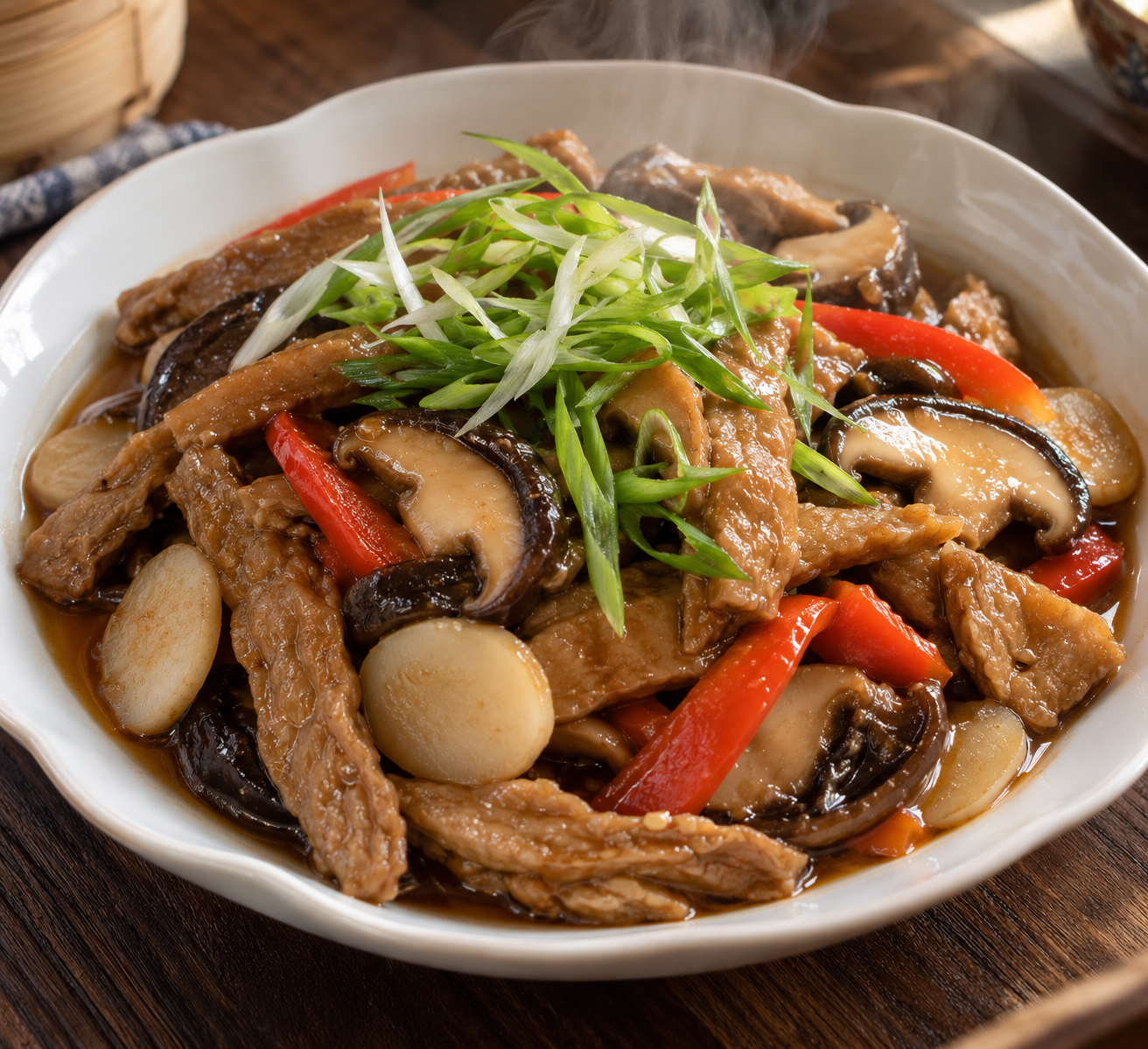Steamed Seitan with Chinese Black Mushrooms
